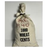 Canvas Bag of 1000 Lincoln Wheat Cents Pre-1940
