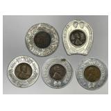 Five Encased Pennies Good Luck Tokens