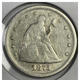 1875-S Twenty Cent Piece Silver Type Coin Good G+