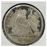 1875 Seated Liberty Silver Quarter Fine F details