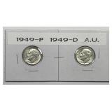1949 P & D Roosevelt Silver Dime Pair AU