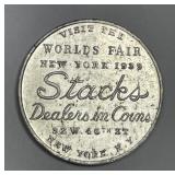 1939 NY Worlds Fair Stacks Coin Dealer Medal