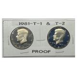 1981-S Kennedy Proof Half Type 1 & 2 Pair PRF