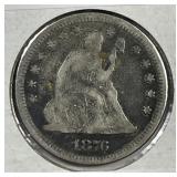 1876 Seated Liberty Silver Quarter