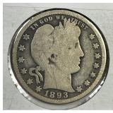 1893-O Barber Silver Quarter Good G
