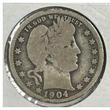 1904-O Barber Silver Quarter Good G