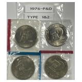 1976 P & D Eisenhower $1 Type 1 & 2 Pair BU