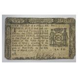 1776 New York Two Shillings Eight Pence 2s 8p Note