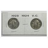 1923 & 1924 Standing Liberty Silver Quarter Pair