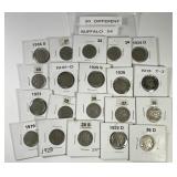 Twenty Different Dated Buffalo Indian Head Nickels