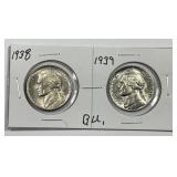 1938 & 1939 Jefferson Nickel Pair Uncirculated BU