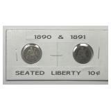 1890 & 1891 Seated Liberty Silver Dime Pair