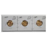 1989 Lincoln Cent Trio 5% 10% 15% Off Center Error