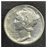 1916-S Mercury Silver Dime About Uncirculated AU
