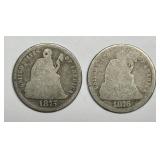 1875 & 1876 Seated Liberty Silver Dime Pair