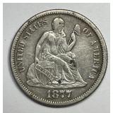 1877 Seated Liberty Silver Dime Very Fine VF det.