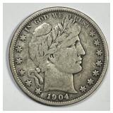 1904 Barber Silver Half Very Good VG