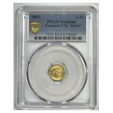 1853 Gold $1 Liberty Head Uncirculated NGC UNC det