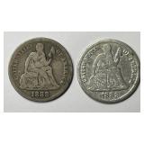 1888 & 1888-S Seated Liberty Silver Dime Pair