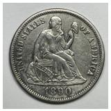 1890-S Seated Liberty Silver Dime XF details