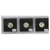 1940 P D S Mercury Silver Dime Trio Uncirculated