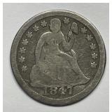 1847 Seated Liberty Silver Dime Good G
