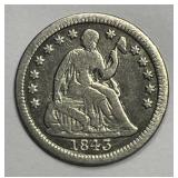 1843 Seated Liberty Silver Half Dime H10c Good G
