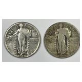 1928-D Standing Liberty Silver Quarter Pair