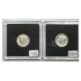 1920 P & D Mercury Silver Dime Pair Extra Fine XF