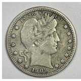 1908-D Barber Silver Quarter Fine F details