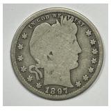 1897-S Barber Silver Quarter Good G