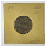 1868 Two Cent Piece Very Good VG Whitman 2x2
