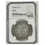 1878-CC Morgan Silver $1 Carson City NGC AG3