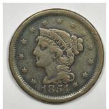 1854 Braided Hair Large Cent Very Fine VF details