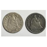 1853 Seated Liberty Half Dime H10c Variety Pair