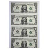 1999 $1 FRN Fancy Serial Number 4-Note Run