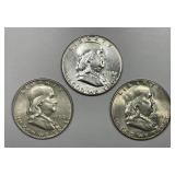 1954 P D S Franklin Silver Half Trio UNC