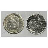 1833 & 1834 Capped Bust Silver Half Dime H10c Pair