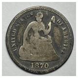 1870 Seated Liberty Silver Half Dime H10c Good G