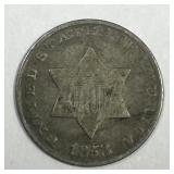 1853 Three Cent Silver Good G