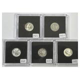 Five Different Mercury Silver Dimes AU/BU
