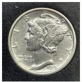 1918 Mercury Silver Dime About Uncirculated AU