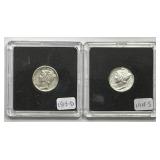 1918 D & S Mercury Silver Dime Pair VF/XF