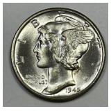 1945-D Mercury Silver Dime Uncirculated FSB BU