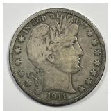 1911-S Barber Silver Half Very Good VG