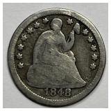 1848-O Seated Liberty Silver Half Dime H10c AG