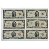 Five Various 1953 $2 US Notes All AA Block