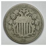 1867 Shield Nickel With Rays Variety About Good AG