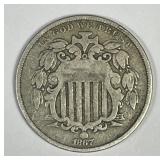 1867 Shield Nickel w/Rays Very Good VG