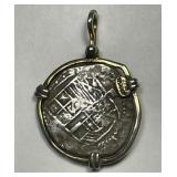 Atocha Silver 2 Reale Pendant Sterling Bezel w/COA